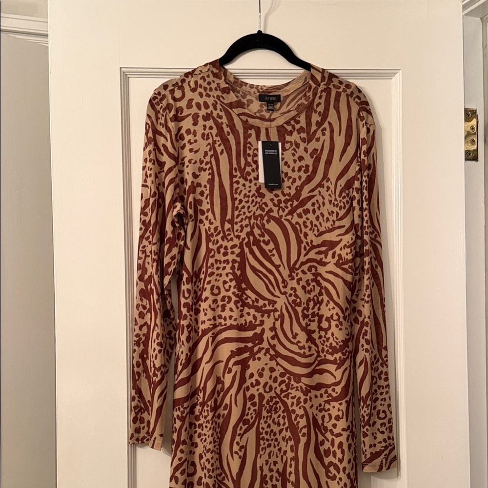 AFRM’s Wild Pattern Long Sleeve Body Con Dress with Slip Dress - Brown and Tan